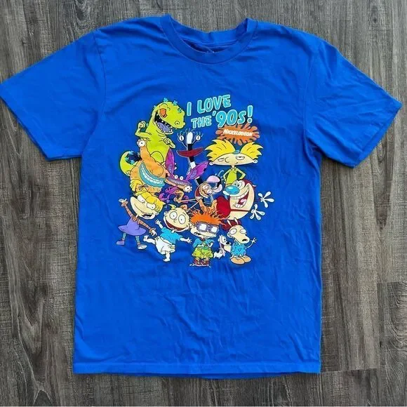 Nickelodeon “I Love the 90’s” Bright Blue Cartoon Character Tee - Picture 2 of 8